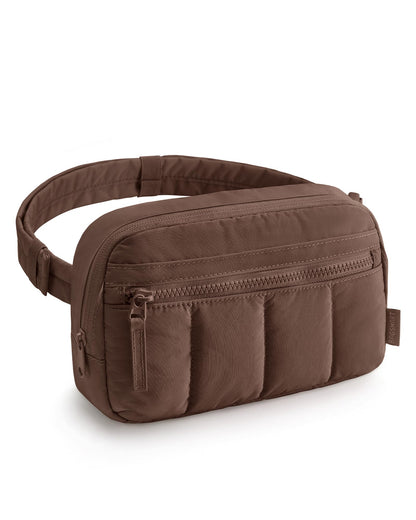 HOTBAGSMART Fanny Packs for Women Cross Body, Quilted Puffy Belt Bag with Pockets, Fashion Waist Packs for Traveling Hiking Black