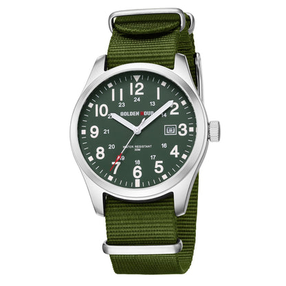 HOTGOLDEN HOUR Men's Nylon Slip-Thru Strap Watch with Military Time Easy Read Dial Glowing Hands