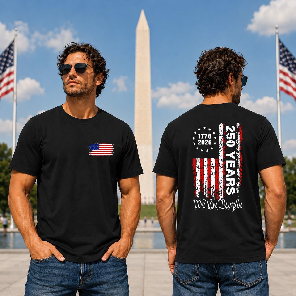 HOTMen's America 250 Shirt Patriotic USA Flag Graphic T Shirt We The People 1776 2026 Vintage Fourth of July Tee