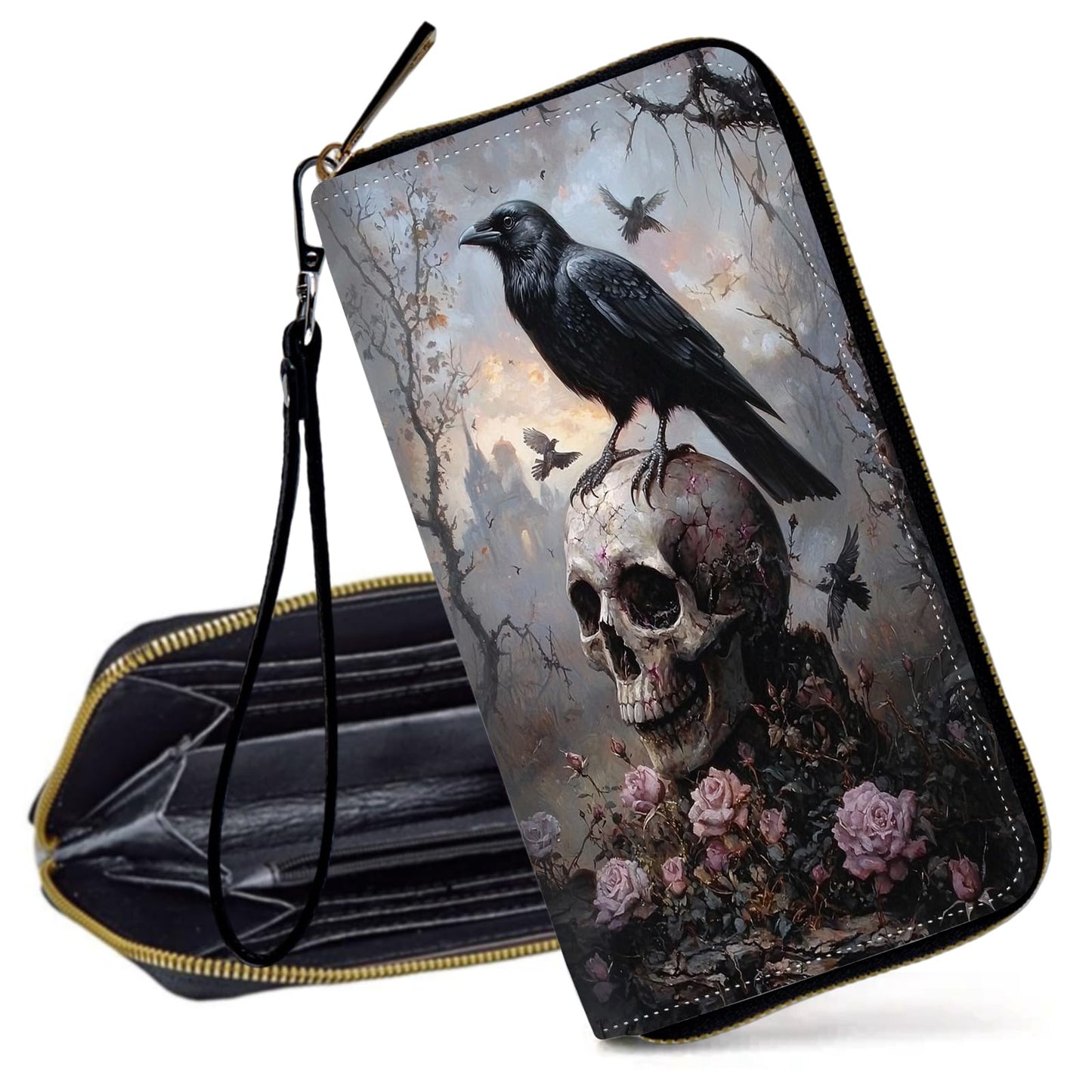 HOTRFID Blocking Wristlet Wallet for Women, Slim PU Leather Clutch Purse with Zipper, Small Credit Card Holder with Wrist Strap, Travel Zip Wallet for Ladies,Colorful alien UFO