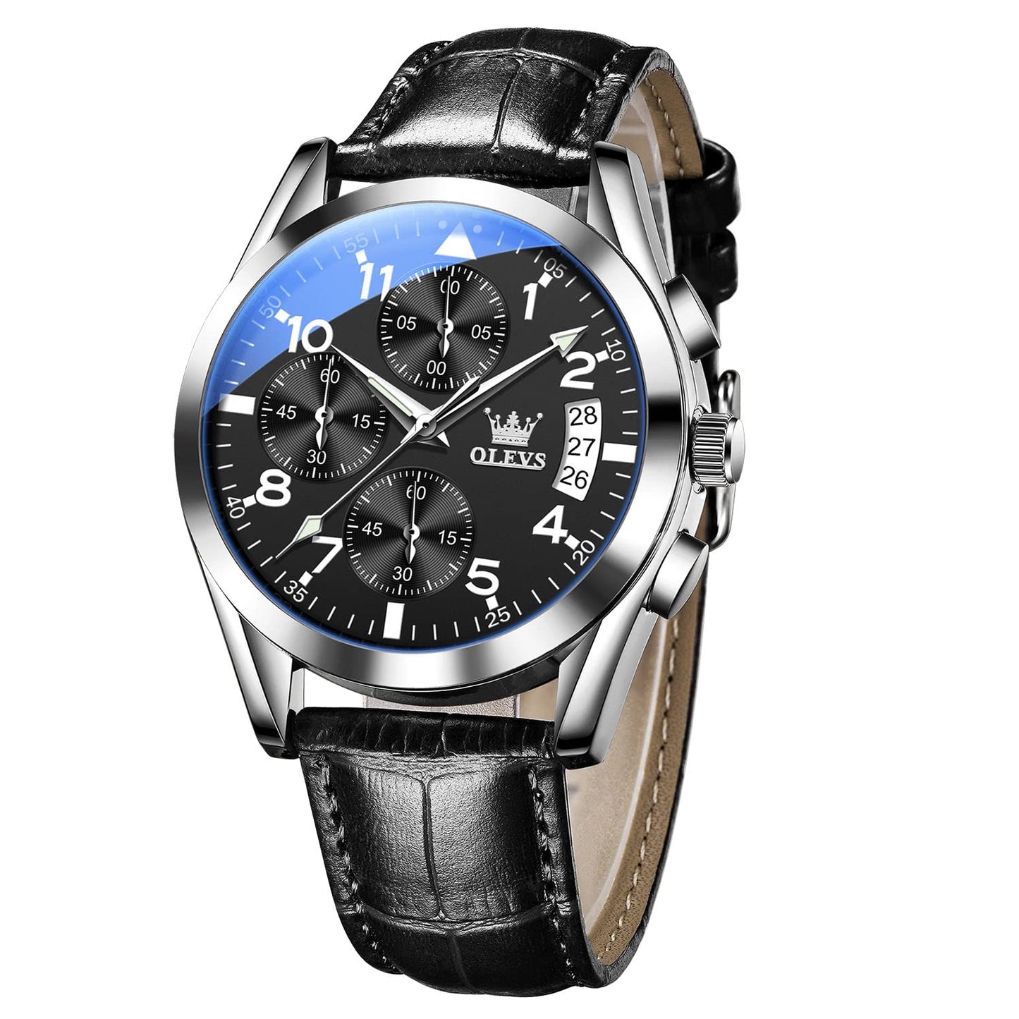 HOTOLEVS Men's Casual Leather Watch, Big Face Chronograph Watch for Men, Fashion Easy to Read Dress Watch, Men's Waterproof Luminous Date Analog Watch, Gold/Black/White/Blue Dial