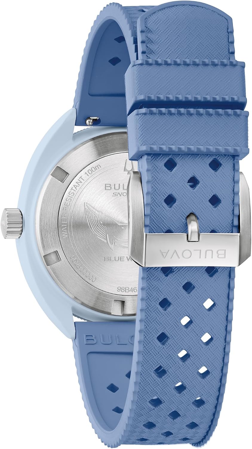 HOTBulova Oceanographer Snorkel Amazon Exclusive Ceramic Case and White Perforated Rubber Strap Watch, Day Date 100M WR