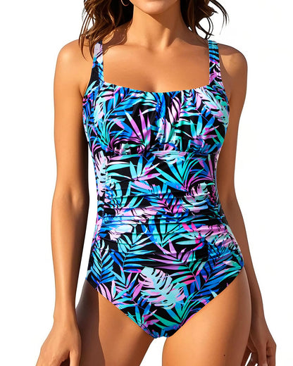 HOTOne Piece Bathing Suit for Women Tummy Control Vintage Swimsuit | Square Neck, Supportive Unremovable Cups, Ruched Design, Adjustable Straps, Full Coverage