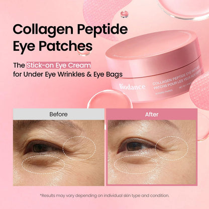 HOTBIODANCE Collagen Peptide Eye Patches, Anti Wrinkle & Smile Line Patches for Face, Under Eye Mask for Fine Lines & Eye Bags, Travel Essentials & Self Care Gifts for Women, Korean Skin Care (60 Count)