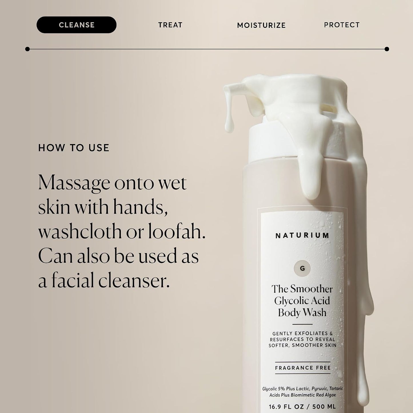 HOTNaturium The Smoother Glycolic Acid Exfoliating Body Wash, Soft & Smoothing Cleanser, 16.9 oz