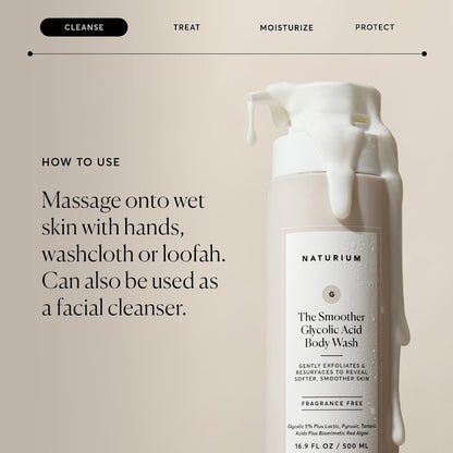 HOTNaturium The Smoother Glycolic Acid Exfoliating Body Wash, Soft & Smoothing Cleanser, 16.9 oz