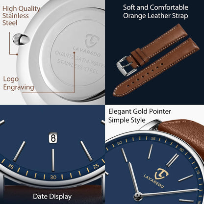 HOTBEN NEVIS Watch, Mens Watch, Minimalist Fashion Simple Wrist Watch Analog Date with Leather Strap