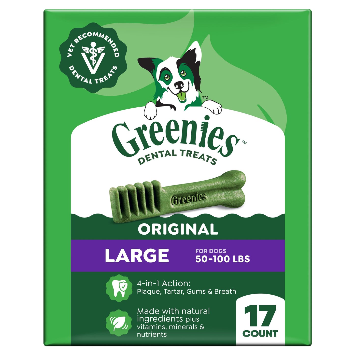 HOTGreenies Large Natural Dental Dog Treats, Original Flavor, 24 Count | Veterinarian-recommended, 47% less tartar & 40% less plaque in 28 days, cleans to gumline, for dogs 50-100 lbs, 36 oz. Pack