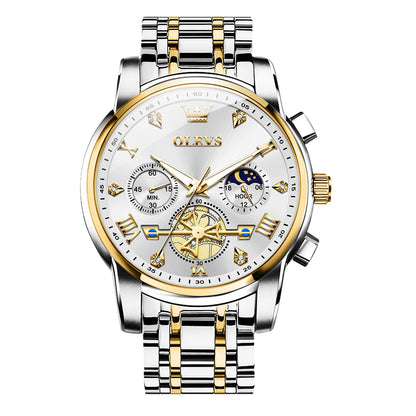 HOTOLEVS Men Watches Stainless Steel Chronograph Watch, Large Wrist Analog Quartz Watch, Fashion Waterproof Diamond Roman Numerals Dress Watches for Men, Gold/Black/White/Blue/Grey Dial