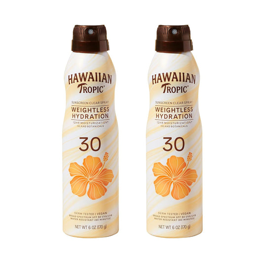 HOTHawaiian Tropic Weightless Hydration Clear Spray Sunscreen SPF 30, 6 oz | SPF 30 Sunscreen Spray, Sunblock, Oxybenzone Free, 6 oz each Twin Pack