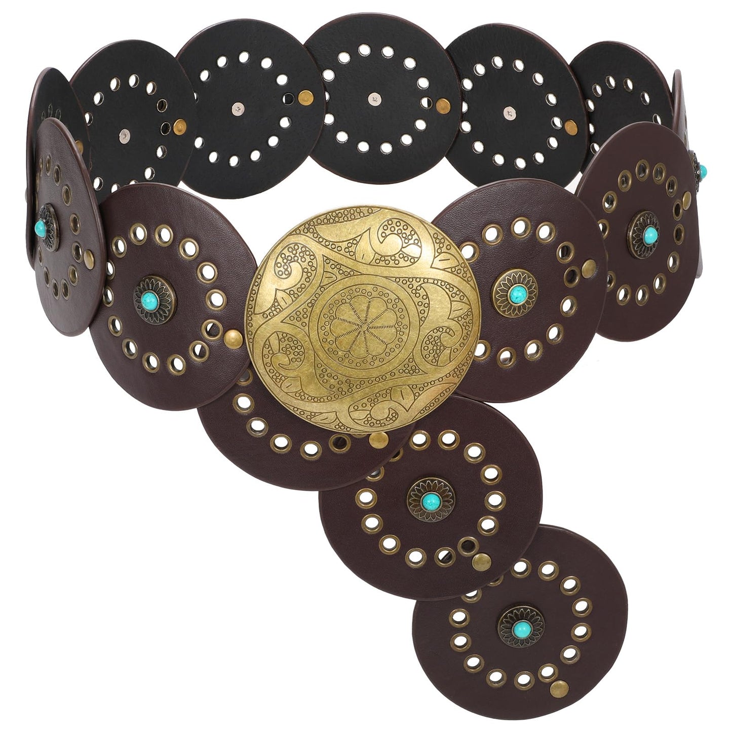 HOTXZQTIVE Western PU Leather Belts for Woman Concho Cowgirl Cowboy Disc Belt for Ladies Wide Boho Country Waist Belts for Dress