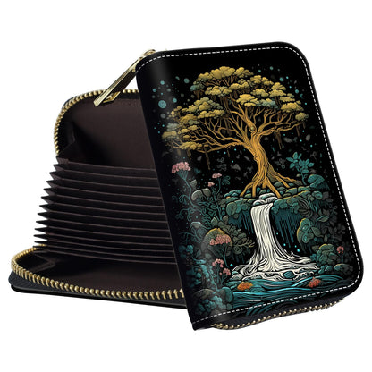 HOTSmall Wallet for Women Credit Card Holder,RFID Leather Business Card Case Wallet with Zipper Design for Women Men Gifts-Butterflies and Elephants