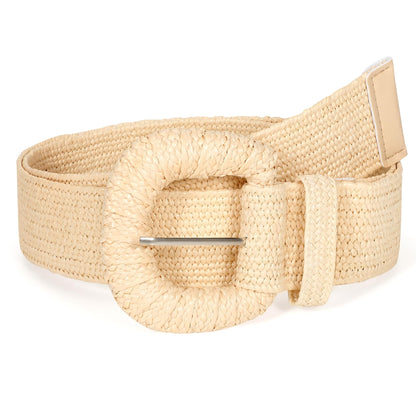 HOTStraw Woven Elastic Belt for Women Stretchy Belts for Dress Fashion Boho Waist Belt Rattan Raffia Ladies Belts
