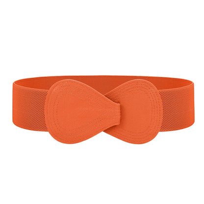 HOTWHIPPY Women Wide Elastic Belt Ladies Stretch Dress Belt Fashion Waistband with 8-shaped Interlock Leather Buckle
