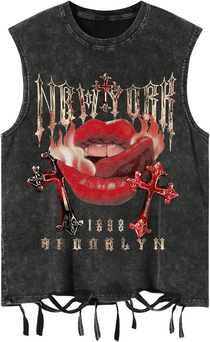 HOTVerdusa Men's Graphic Tees Y2k Grunge Hippie Tee Distressed Summer Shirt Sreetwear Sleeveless Tank Top