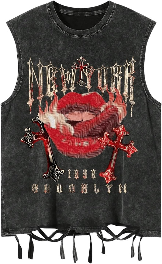 HOTVerdusa Men's Graphic Tees Y2k Grunge Hippie Tee Distressed Summer Shirt Sreetwear Sleeveless Tank Top