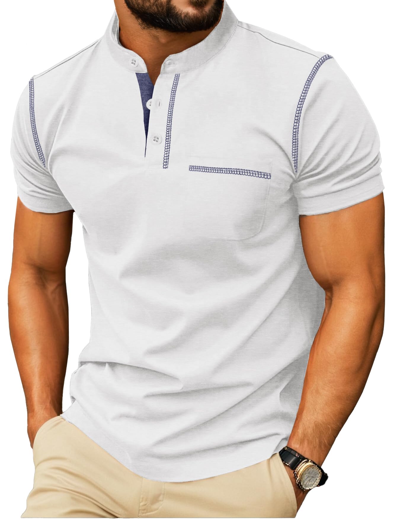 HOTSailwind Mens Henley Shirts Short Sleeve Summer Casual Classic Cotton T Shirts Pocket Button Shirt