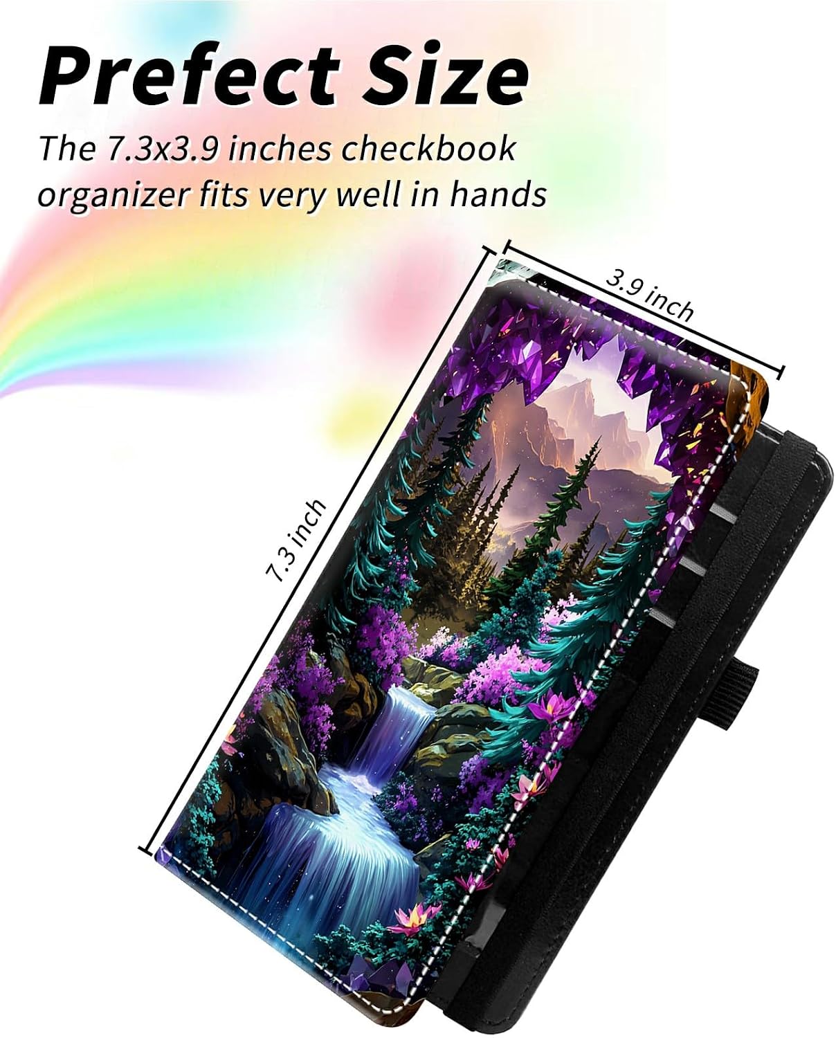 HOTCheck Register Covers for Personal Checkbook Women & Men, Large Capacity Leather Check Book Cover with Pen Holder Organizer Ladies Card Wallet w/RFID Blocking, Purple Mountains