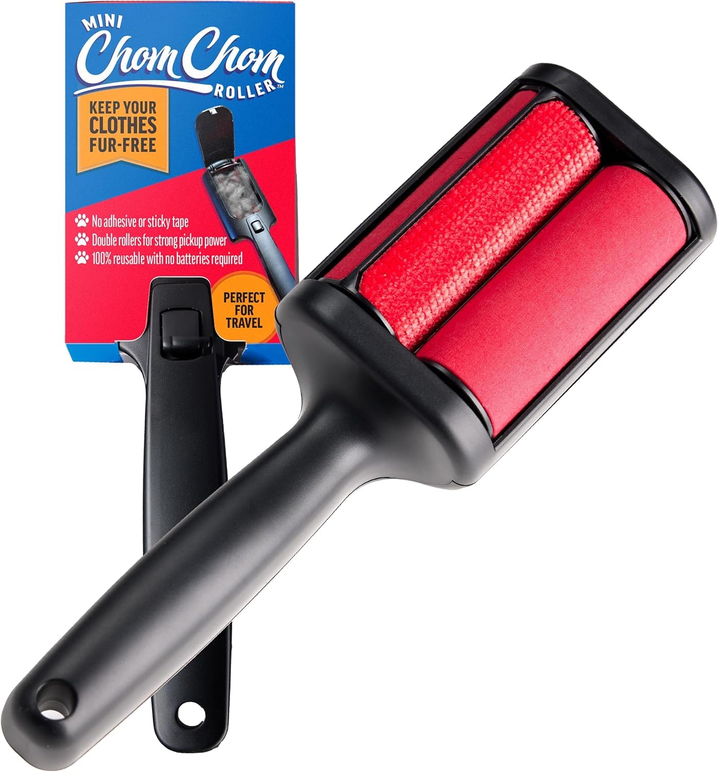 HOTChomChom Roller Pet Hair Remover – Original Size Reusable Lint Roller for Cat & Dog Hair on Furniture, Couch, Carpet, Car, Rugs & Bedding – Portable, Eco-Friendly (White)