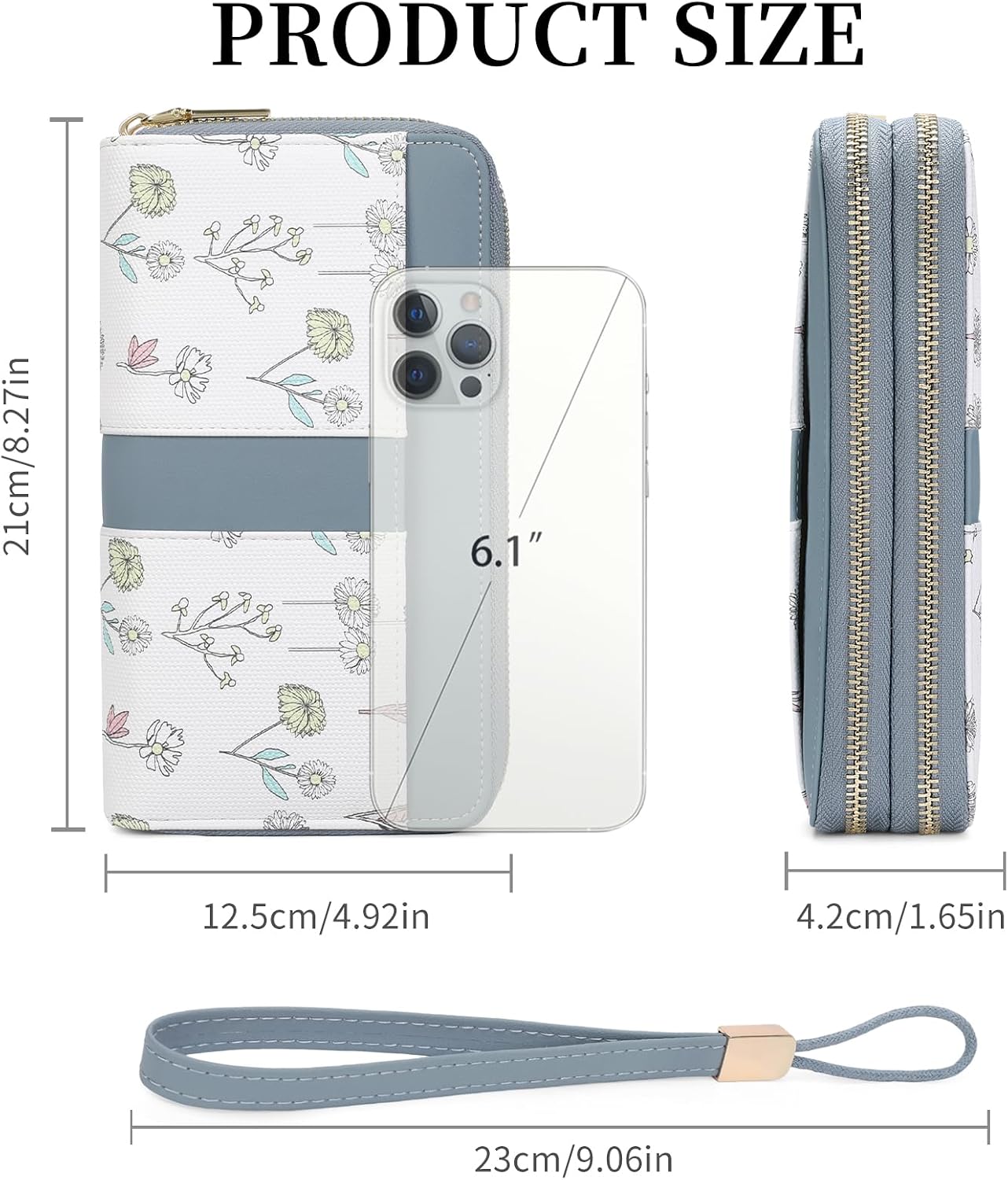 HOTSENDEFN Wallets for Women Double Zip Pocket RFID Blocking Vegan Leather Card Holder Ladies Large Capacity Wristlet Clutch