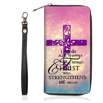 HOTChristian Cross Quote Bible Verse Matthew 19:26 Print Wallet for Women Large Capacity Wallet Credit Card Holder PU Leather Zipper Clutch Purse Phone Wallet