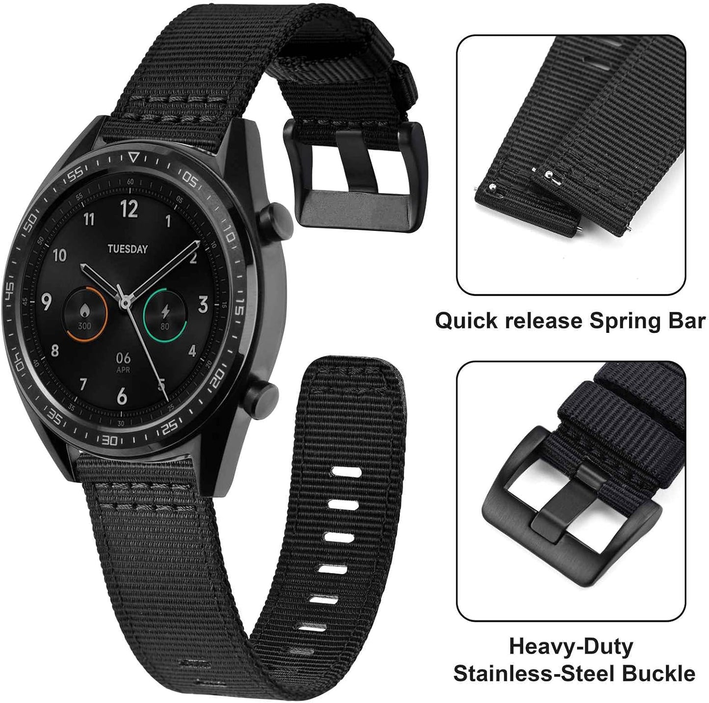 HOTANNEFIT Quick Release Watch Bands, Military Nylon Watch Strap for Men, Multiple Colors & Width (18mm, 19mm, 20mm, 22mm, 24mm)