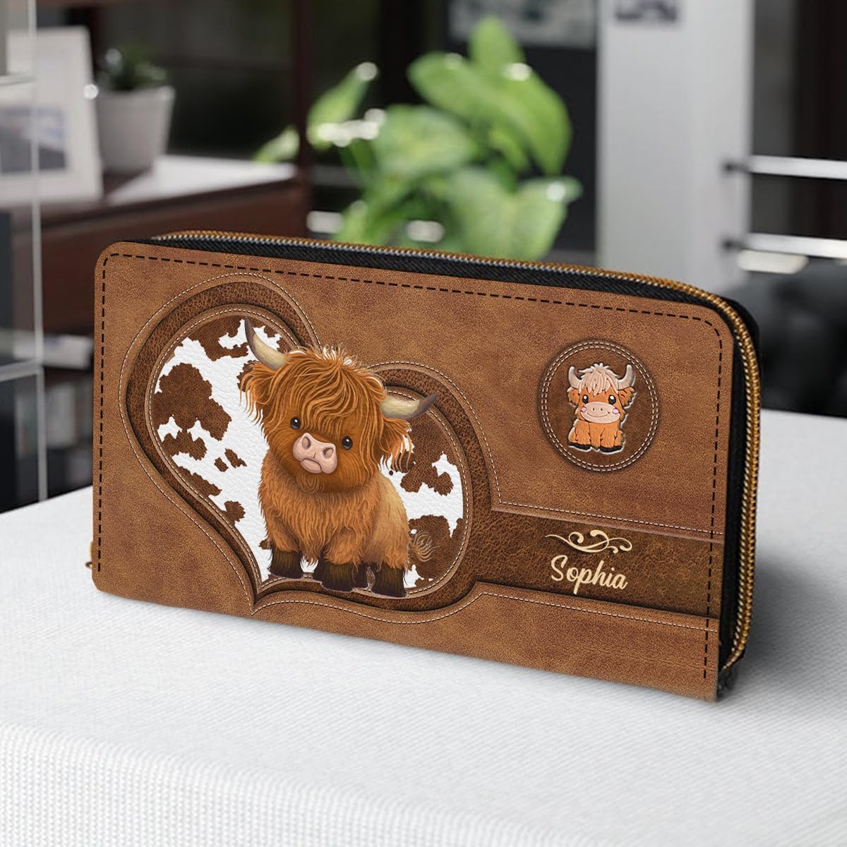 HOTCute Highland Cow - Personalized Highland Cow Leather Long Wallet, Personalized Wallet for Women Girls Christmas Birthday Gifts for Lovers