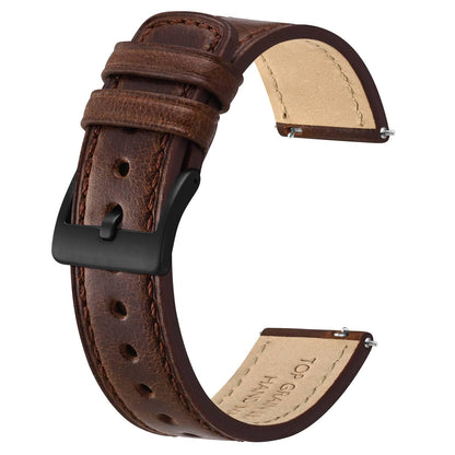 HOTBISONSTRAP Leather Watch Straps, Classic Oil Waxed Leather, Quick Release Replacement Band for Men and Women, Band Width 18mm 20mm 22mm