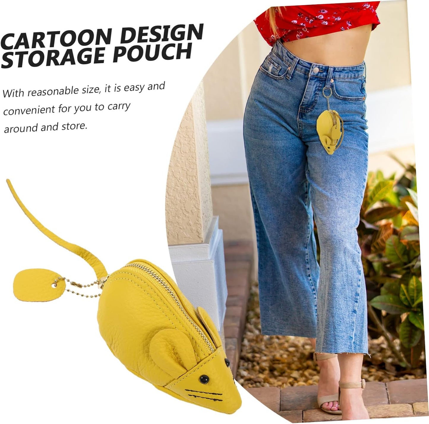 HOTVANZACK Adorable Cartoon Coin Storage Pouch Soft Pu Change Bag for Coins Bills and Essentials for Beach Party Shopping and More Lemon Yellow Design