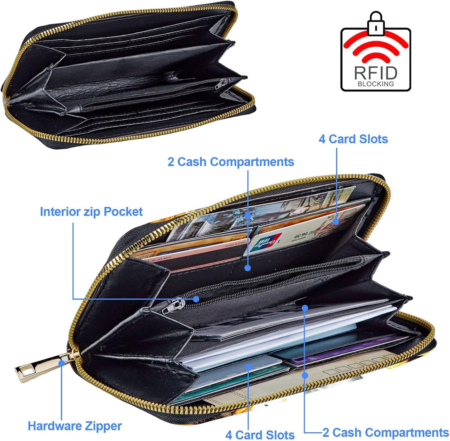 HOTCute Wallets for Women Girls, Large Capacity PU Leather RFID Blocking Clutch Purse with Wristlet