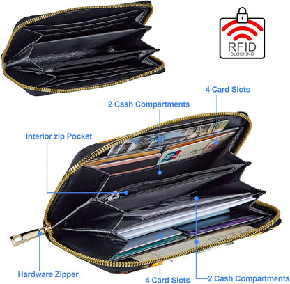 HOTCute Wallets for Women Girls, Large Capacity PU Leather RFID Blocking Clutch Purse with Wristlet