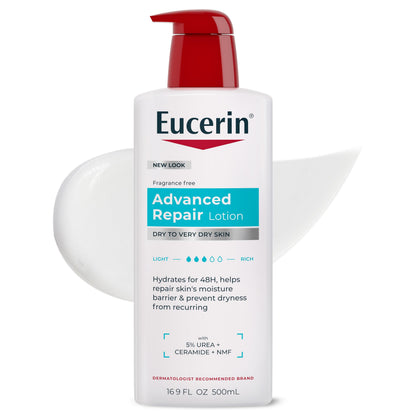HOTEucerin Advanced Repair Lotion, Urea Enriched, Unscented Body Lotion for Dry Skin With Triple Moisturizing Complex, 16.9 FL OZ Bottle