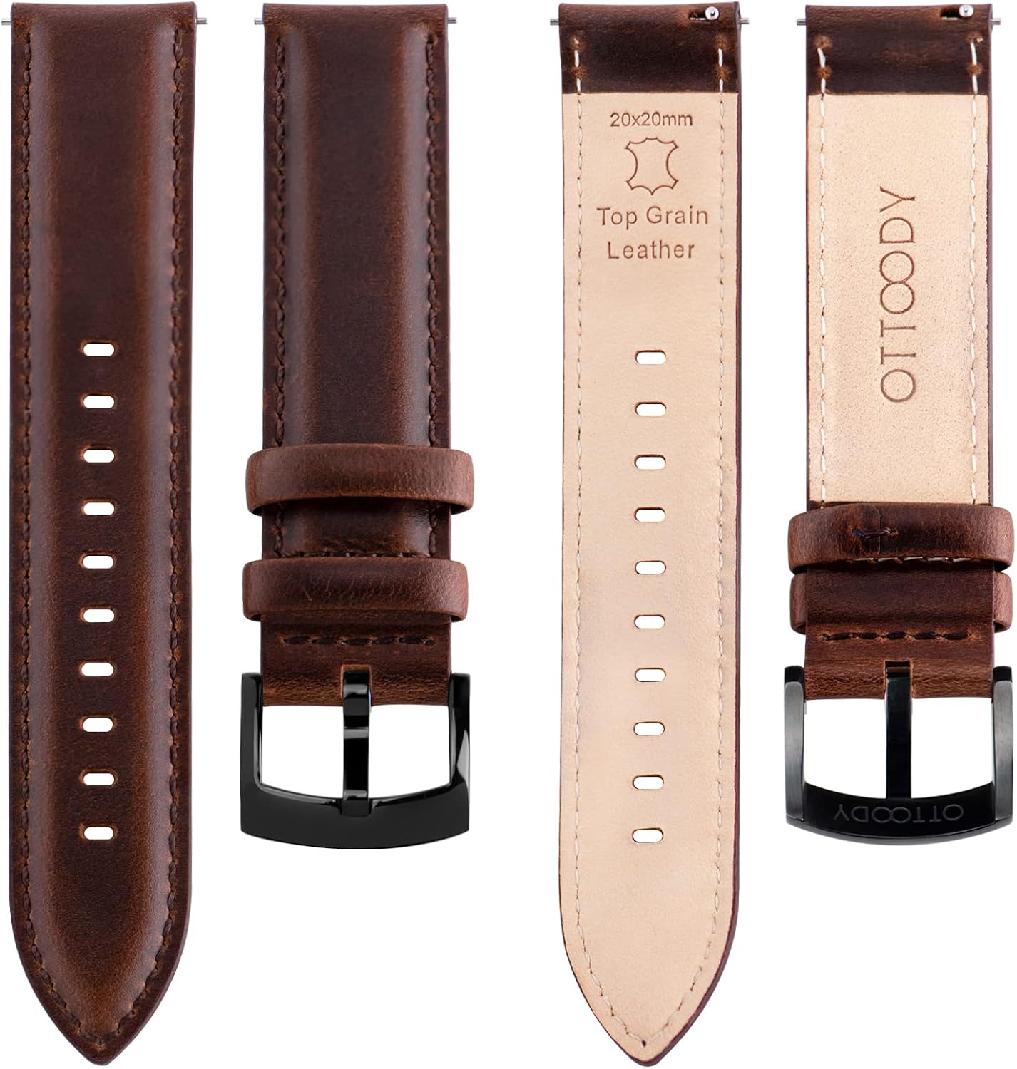 HOTOTTOODY Leather Watch Bands Quick Release, Elegant Top Grain Leather Watch Straps for Men & Women, Choice of Color & Width - 18mm, 19mm, 20mm, 21mm or 22mm Wristbands Bracelet for Watch & Smartwatch