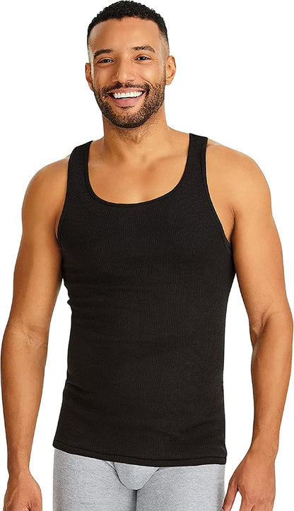 HOTHanes Men’s Tall 100% Cotton Ribbed Tank Tagless Undershirts, Multipack