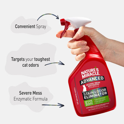 HOTNature's Miracle Advanced Cat Stain and Odor Eliminator Spray, Severe Mess Enzymatic Formula For Tough Pet Messes, 32 oz
