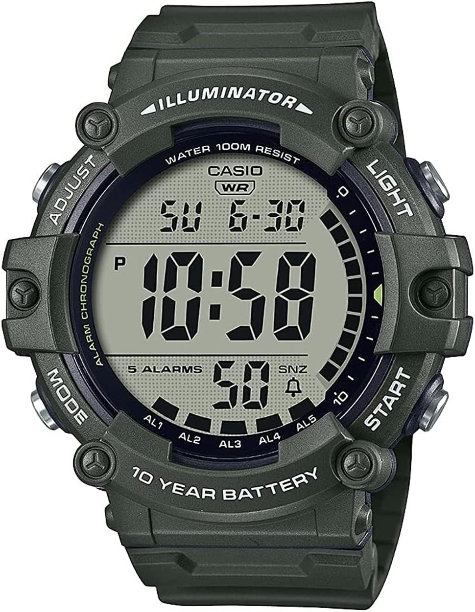 HOTCasio Illuminator AE1500WH Series | 10-Year Battery | LED Backlight | 5-Alarms | 1/100 Sec Stopwatch | Men's Digital Watch