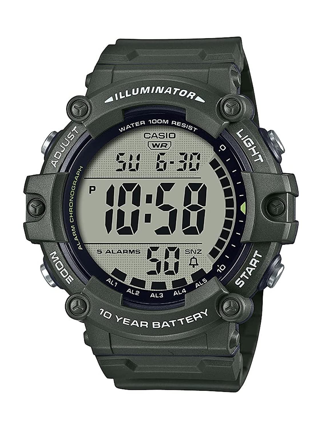HOTCasio Illuminator AE1500WH Series | 10-Year Battery | LED Backlight | 5-Alarms | 1/100 Sec Stopwatch | Men's Digital Watch