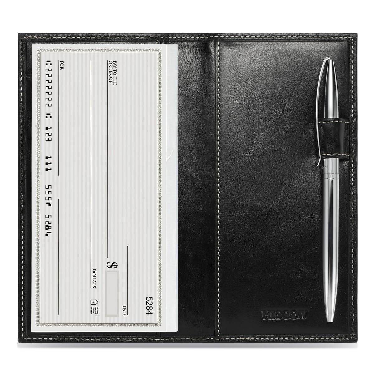 HOTHISCOW Leather Checkbook Cover for Duplicate Checks with Pen Holder | Full grain cowhide, personal check book & register pockets, removable vinyl divider, durable stitching, gifts for women men