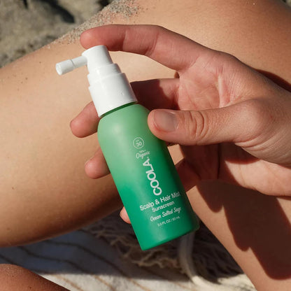 HOTCOOLA Organic Scalp Spray & Hair Sunscreen Mist with SPF 30, Dermatologist Tested Hair Care for Daily Protection, Vegan and Gluten Free, Ocean Salted Sage, 2 Fl Oz