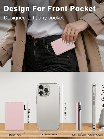 HOTSmall Wallet Women RFID Blocking Slim Card Wallet - Compact Credit Card Holder for 9-12 Cards with Cash Slot & Clear ID Window, Birthday Gifts for Women