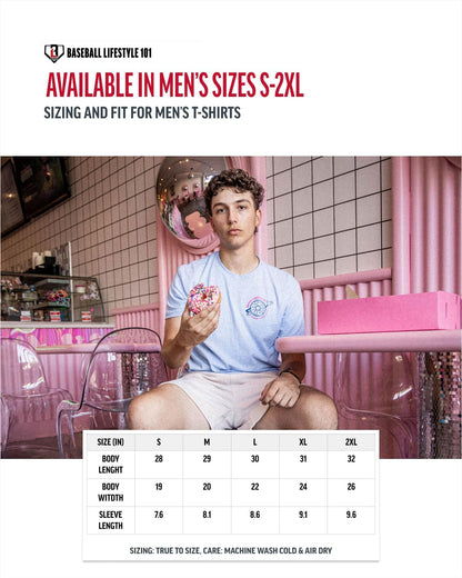 HOTBaseball Lifestyle 101 Donut Tee for Men - White, Soft 60/40 Blend, Breathable, Side-Seamed T-Shirt, Adult Sizes S-XL