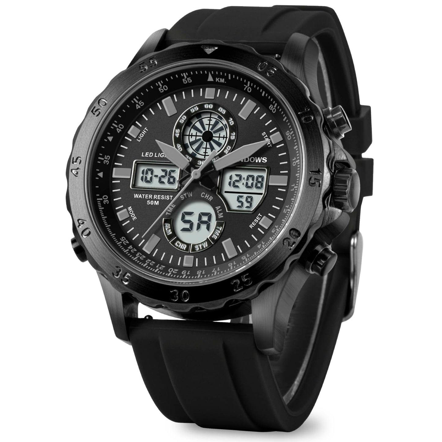 HOTPINDOWS Mens Digital Analog Watches, Multifunction Sport Casual | Dual time display, bright night backlight, daily alarm, precision stopwatch, and splash-proof construction