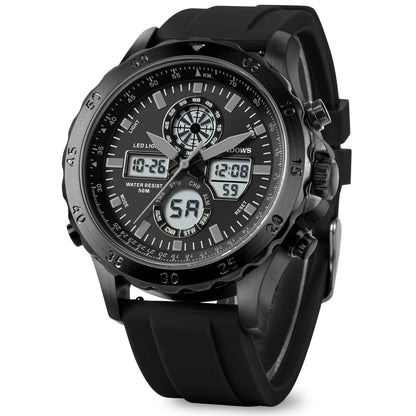 HOTPINDOWS Mens Digital Analog Watches, Multifunction Sport Casual | Dual time display, bright night backlight, daily alarm, precision stopwatch, and splash-proof construction