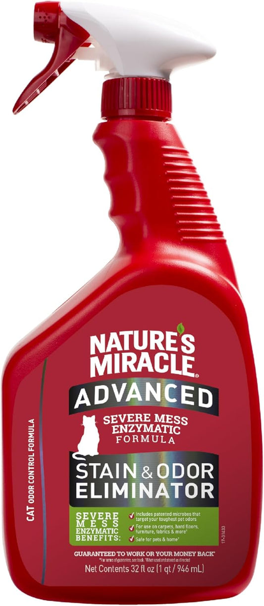 HOTNature's Miracle Advanced Cat Stain and Odor Eliminator Spray, Severe Mess Enzymatic Formula For Tough Pet Messes, 32 oz