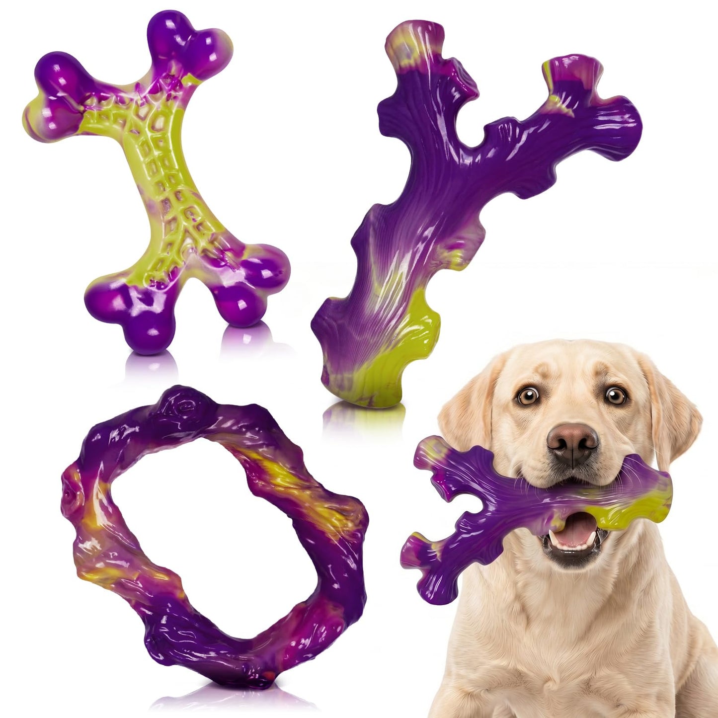 HOTFrienhund Tough Dog Toys for Aggressive Chewers 3 Pack, Indestructible Dog Toys for Large Dogs, Dog Chew Toys, Aggressive Chew Toys to Keep Them Busy, Dog Toy for 30-75lbs Medium/Large Breeds