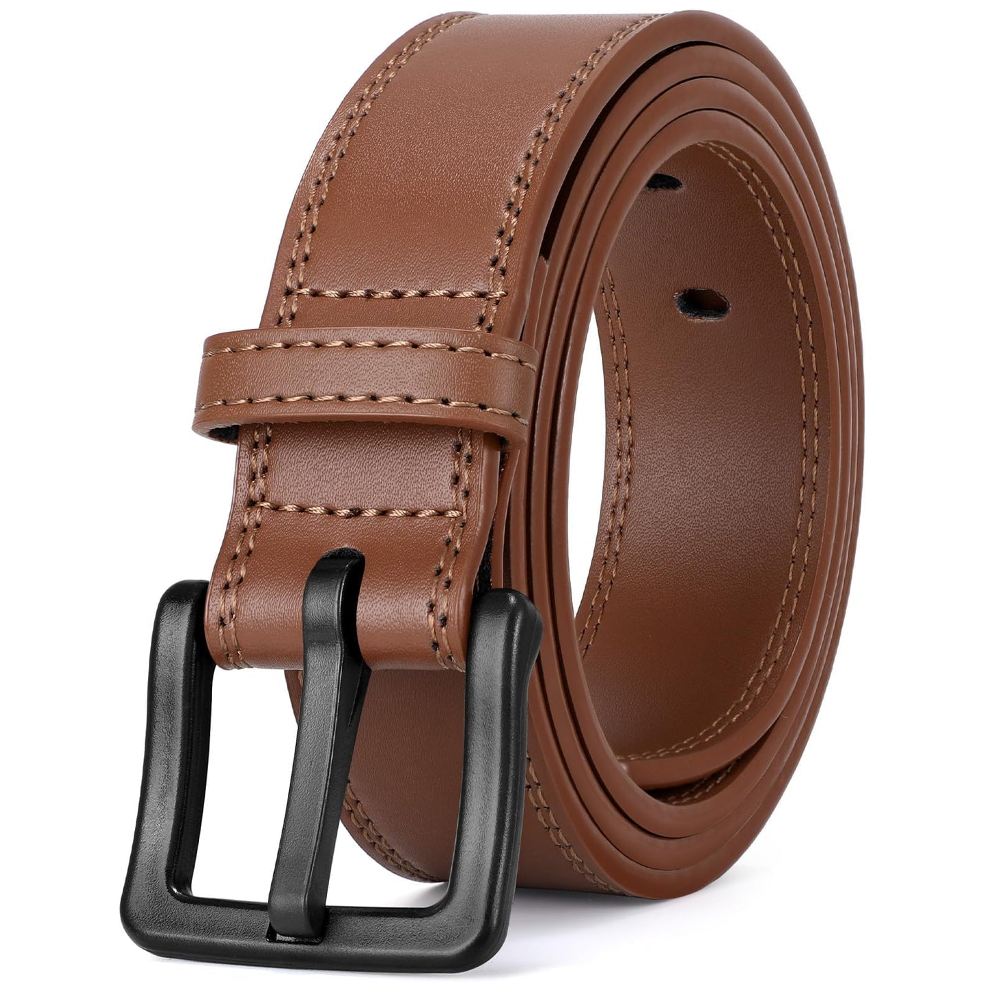 HOTXZQTIVE Men’s Metal Free Belt Hypoallergenic Leather Belts For Jeans Dress Nickle Free TSA Belt With Black Buckle