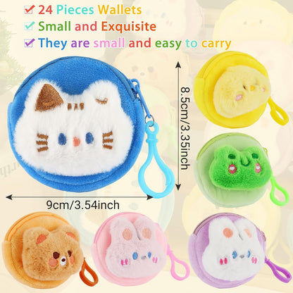 HOT24 Pcs Cute Coin Purse for Women, Kawaii Plush Coin Pouch, Mini Wallet with Zipper Keychain, Small Change Purse for Women on Back to School Halloween Christmas Exchange Gifts