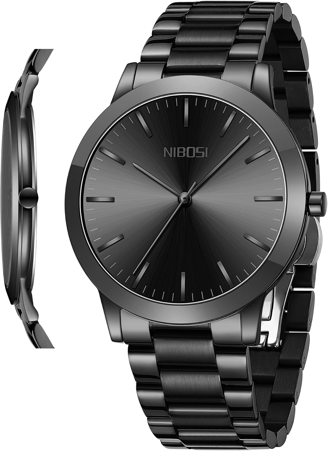HOTNIBOSI Men Watches Analog Quartz Stainless Steel Black Watches for Men Waterproof Business Classic Watch Fashion Minimalist Ultra Thin Wrist Watch for Work and Casual Wear