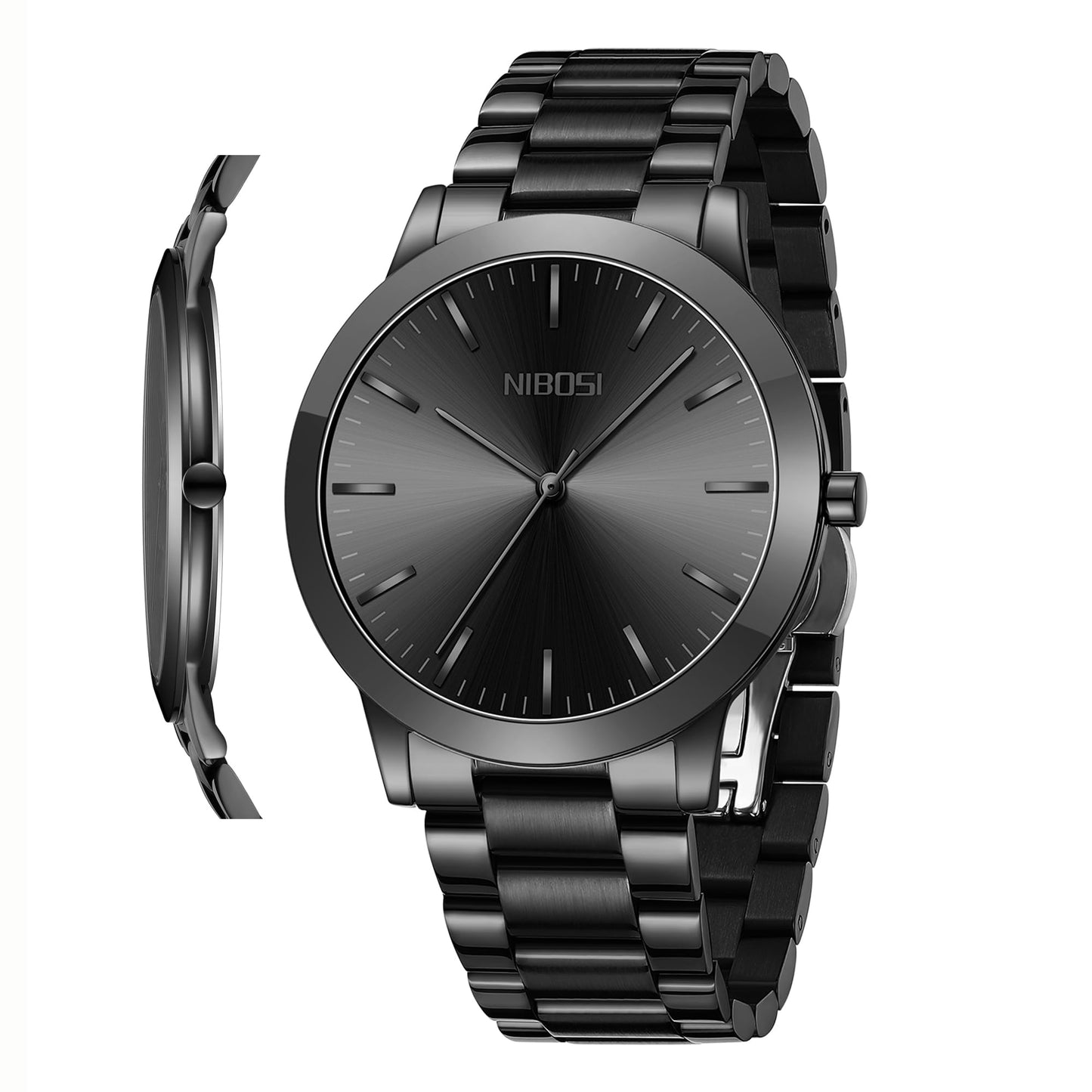 HOTNIBOSI Men Watches Analog Quartz Stainless Steel Black Watches for Men Waterproof Business Classic Watch Fashion Minimalist Ultra Thin Wrist Watch for Work and Casual Wear