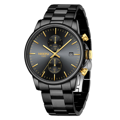 HOTNIBOSI Men Watches Analog Quartz Stainless Steel Black Watches for Men Waterproof Business Classic Watch with Day and Date Display Wrist Watch for Work and Casual Wear
